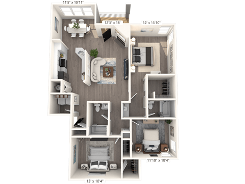 The Manor - 3 BR 2 BA Floor Plan at The Vinings Apartments, Richmond, VA, 23234